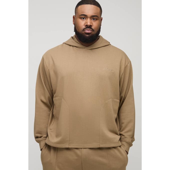 Plus Tonal Embroidered Welt Pocket Hoodie | Tan | Size 2XL