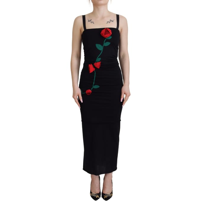 Roze Geborduurde Midi Jurk