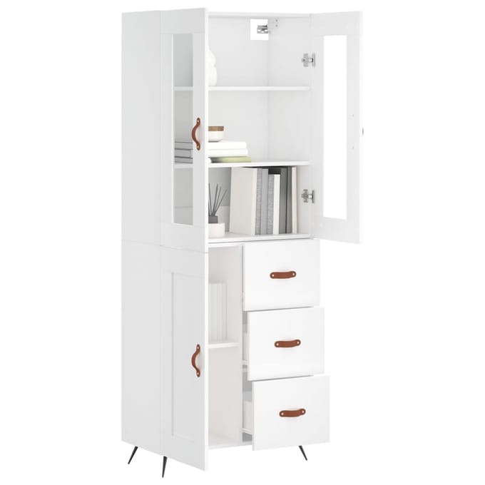 vidaXL - Hoge - kast - 69,5x34x180 - cm - bewerkt - hout - wit