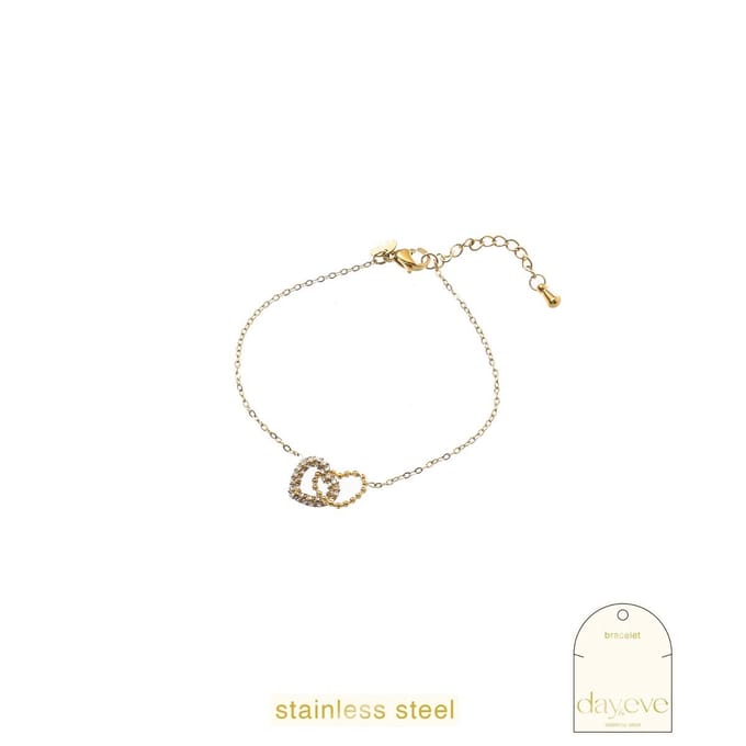 Go Dutch Label Armband (Sieraad) Double Sparkly Heart Bracelet Goud