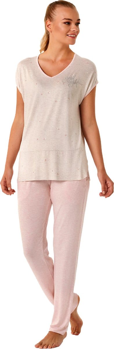 Feyza - Dames Pyjama Set, Korte Mouwen, Roze - M