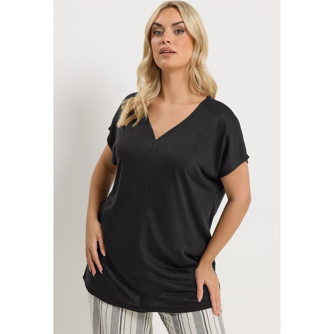 Yours Zwarte Top Met Stiksel Aan De Voorkant Size 44