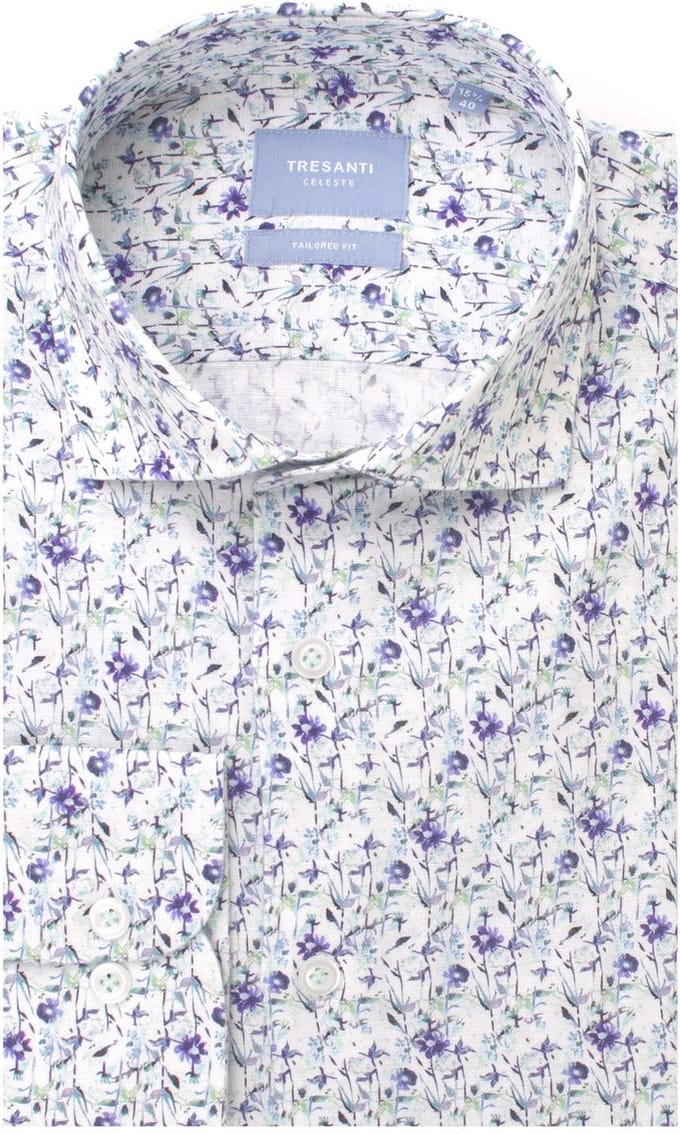 Tresanti Heren Overhemd Bloem Print Linnen Widespread Tailored Fit - 37