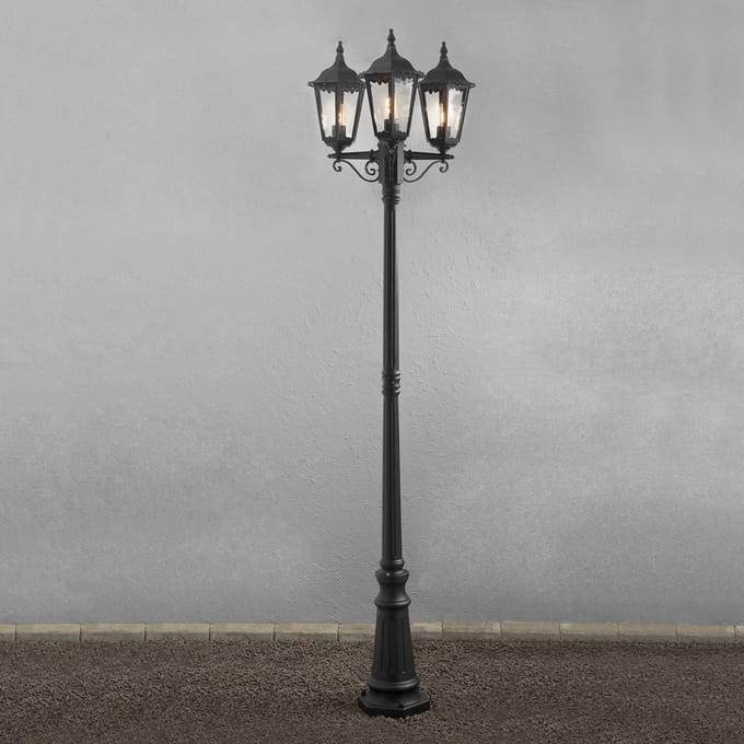 Konstsmide Mastlamp Firenze, 3-lamps, zwart
