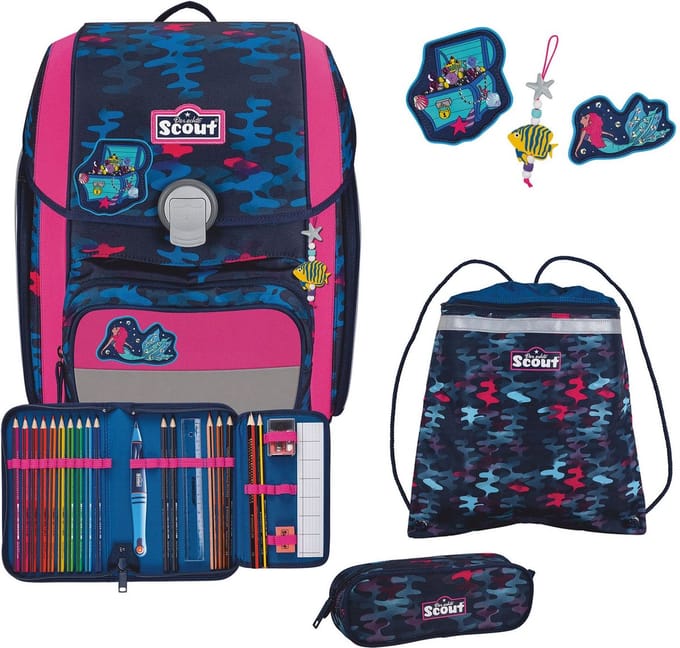 Scout Schooltas Basic Genius Set 4-delig Magic Sea Donkerblauw