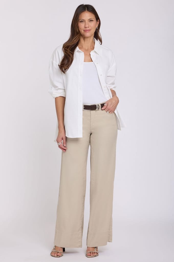 5 Pocket Wijde Pantalon In Stretch Linnen Met Super Hoge Taille
