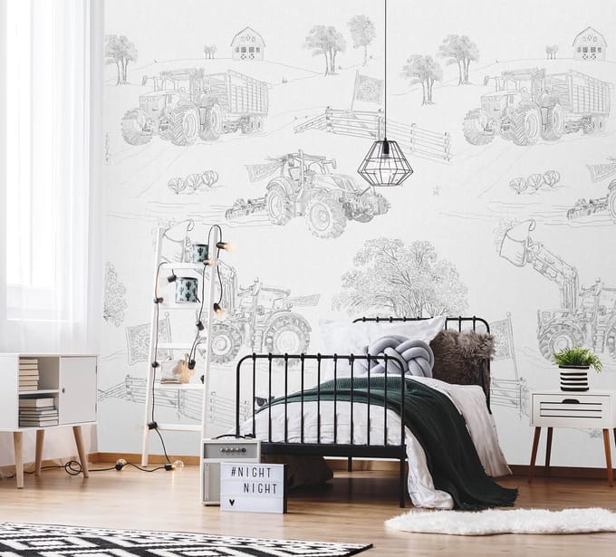INGK Kinderbehang - Olive & Noah - Farmlife Toile (gray)
