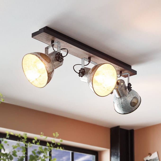 EGLO Barnstaple - wandlamp - 3-lichts - E27 - bruin-patina/zwart/oud-zink-look