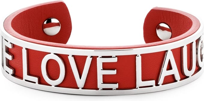 Key Moments 8KM-B00481 - Stalen open bangle met tekst - live love laugh - one-size - rood