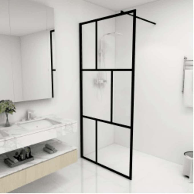vidaXL - Inloopdouchewand - 90x195 - cm - gehard - glas - zwart