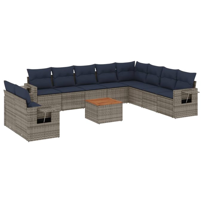 vidaXL - 11-delige - tuinbankset - met - kussens, - grijs - polyrotan
