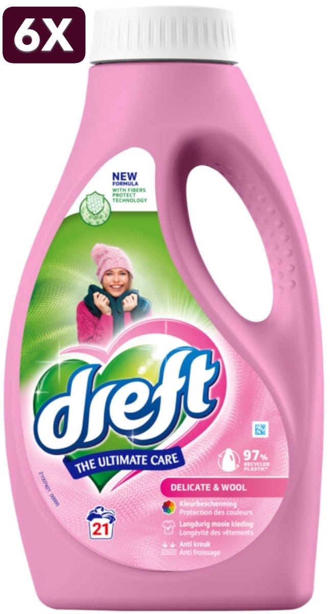 6 x Dreft Vloeibaar Wasmiddel Delicate & Wool 21 Wasbeurten - 945 ml