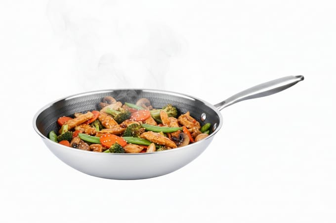 Cheffinger Wokpan met Steel - 28cm - RVS - Honingraat - Inductie