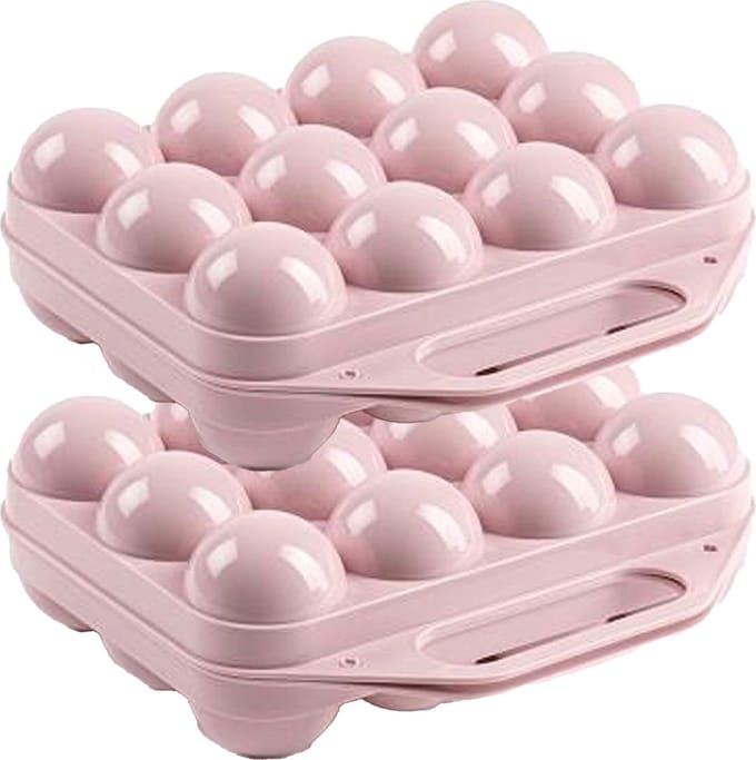 Plasticforte Eierdoos - 2x - koelkast organizer eierhouder - 12 eieren - licht roze - kunststof - 20 x 19 cm