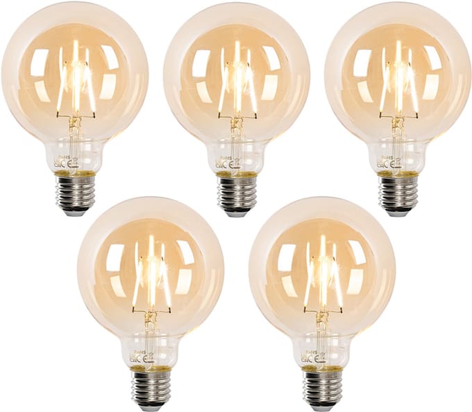 LUEDD Set van 5 E27 dimbare LED lampen G95 4.9W 320 lm 2500K
