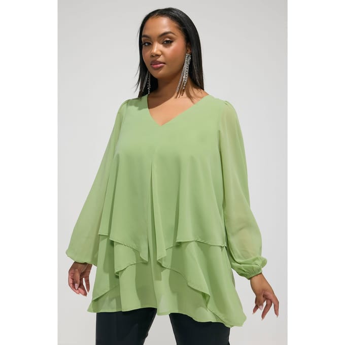 Yours London Groene Gelaagde Blouse Met Vhals Size 42