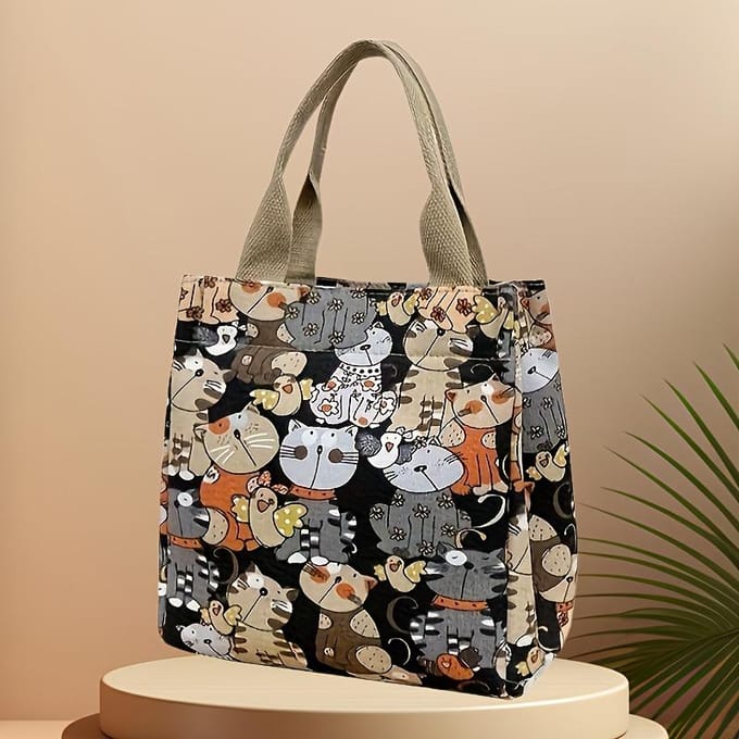Vintage Draagbare Handtas Kat Handbagage Tas Handtas zwart