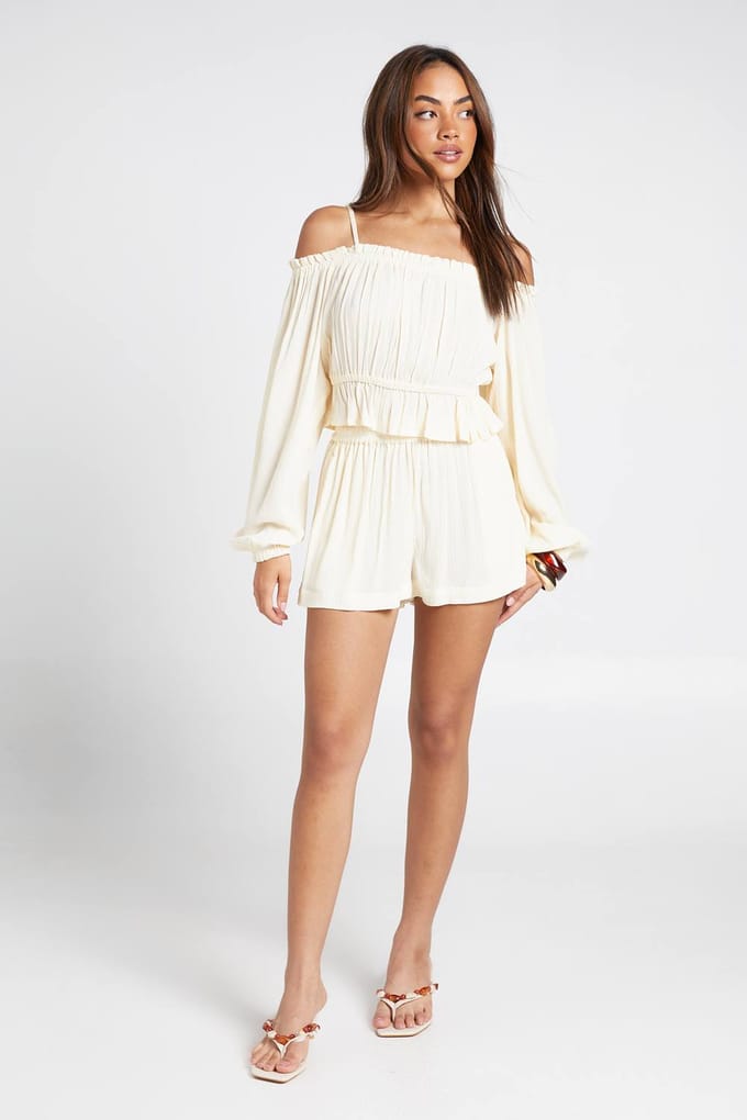 boohoo Dames Gestructureerde Strandshort | Ecru | Maat: 40