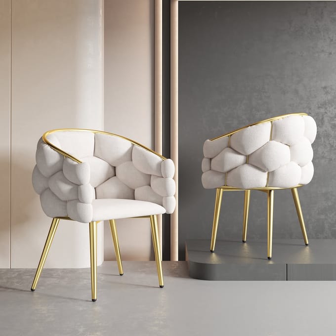 REDOM - Eetkamerstoel - Fluwelen Bekleding - Gouden Rugleuning - Modern - Beige