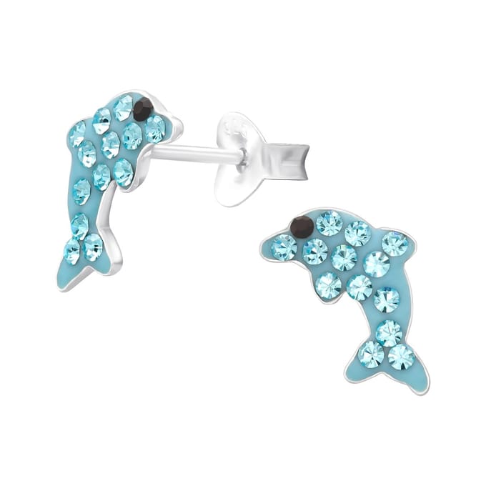 Oorbellen meisje dolfijn - glinster - zilver - blauw