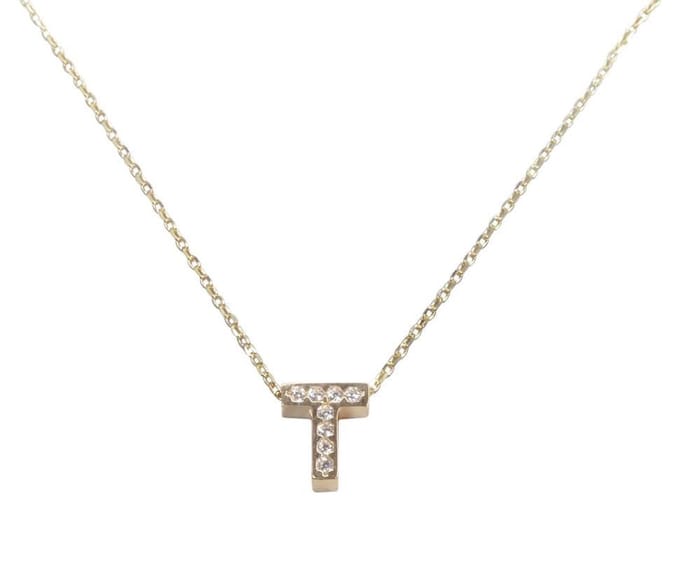 Gouden ketting met T zirkonia hanger