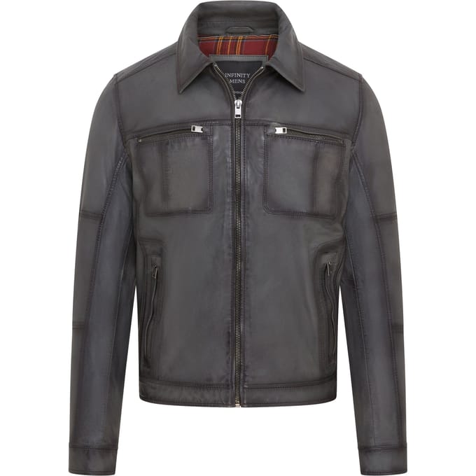 Heren Grijs Klassiek Leren Bikerjack - Bettles