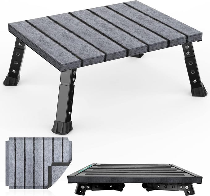 Groot platform RV stap met verstelbare hoogte en antislip oppervlak - ideaal voor multifunctioneel gebruik