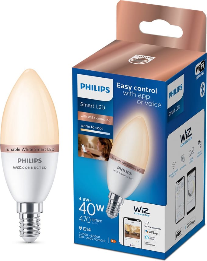 Philips Smart LED Kaarslamp - Slimme LED-Verlichting - Warm- tot Koelwit Licht - E14 - 40W - Mat - Wi-Fi