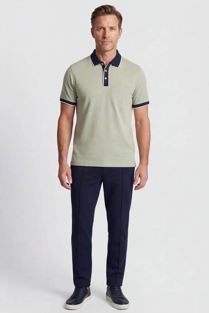 Baileys Polo Uni Color Buttoned Chestpocket Solid Color Fabric Details Misty Green / male