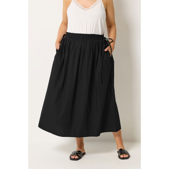 Yours Zwarte Poplin Midirok Size 42