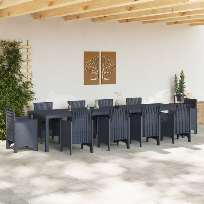 vidaXL Tuinstafel Antraciet 350 x 100 x 74 cm poly rattan