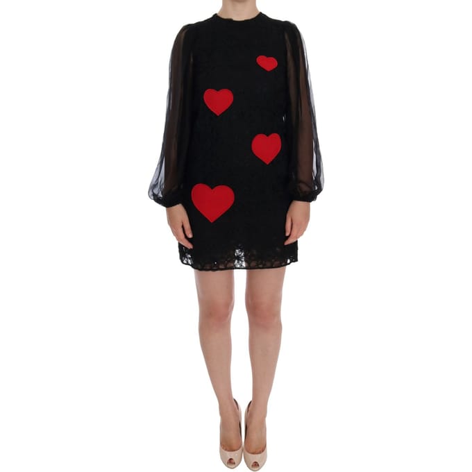 Dolce & Gabbana Vrouwen Zwart Kant Rood Hart Shift Jurk