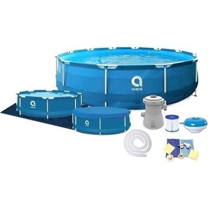 Piscine hors sol - Noname - 366x76 cm - Avec filtres et pompe - Couverture - Bleu bleu