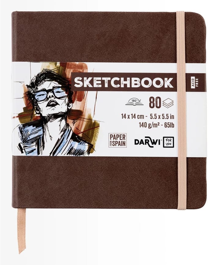 Darwi DFY - Schetsboek - 14 x 14 cm - 140 g - Bruin - 80 vellen