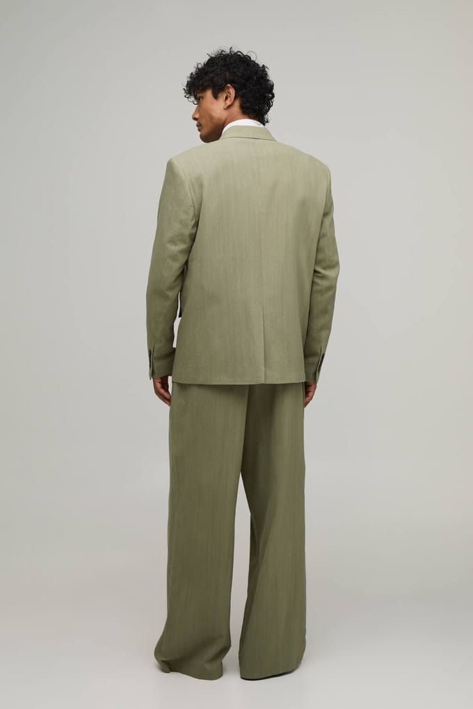 Linen Look Oversized Double Breasted Blazer | Olive | Size 46