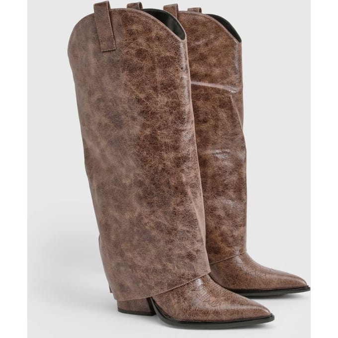 boohoo Dames Versleten western cowboylaars met hak | Brown | Maat: 3