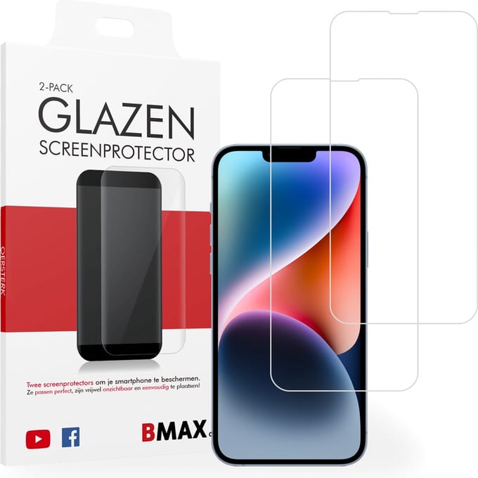 2-pack BMAX geschikt voor de iPhone 14 Plus Screenprotector van gehard glas - Apple screenprotectors - Telefoonaccessoires - Telefonie & Accessoires - Beschermglas - Glas screenprotectors
