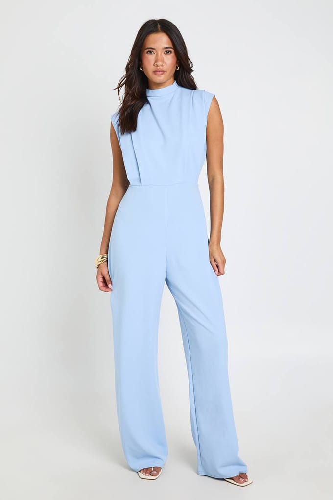 boohoo Dames Jumpsuit Met Geplooide Details En Gestructureerde Pasvorm | Lichtblauw | Maat: 40