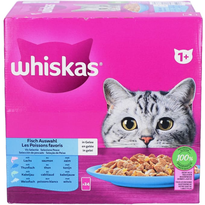 Whiskas 1+ Vis Selectie in Gelei Maaltijdzakjes Multipack - 24 x 85 gr