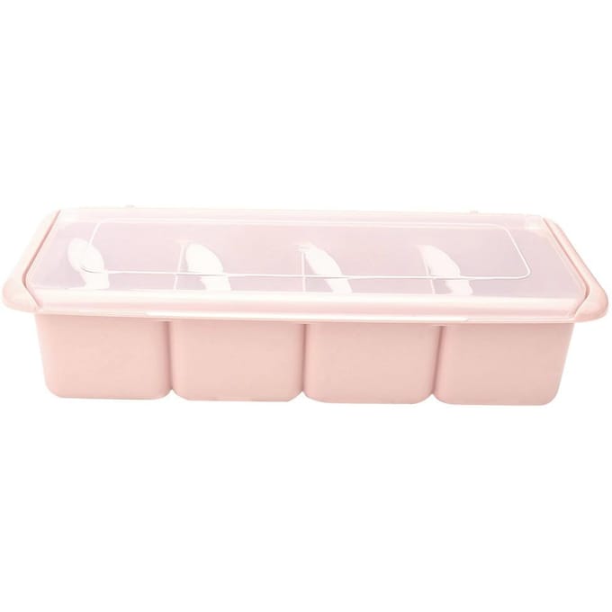 Kruidenbox met 4 vakken Kruidenrek Organizer Condimenthouder Container(Roze) Pink white