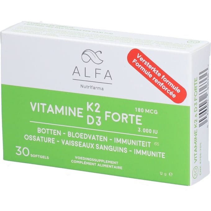 Alfa Vitamine K2 -D3 Forte Nieuwe Formule 30 Zachte capsules