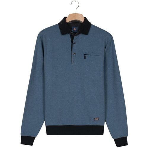 Baileys Trui 2-Tone Jacquard Sweat Polo Collar Placket Buttons Mid Denim Blue / male