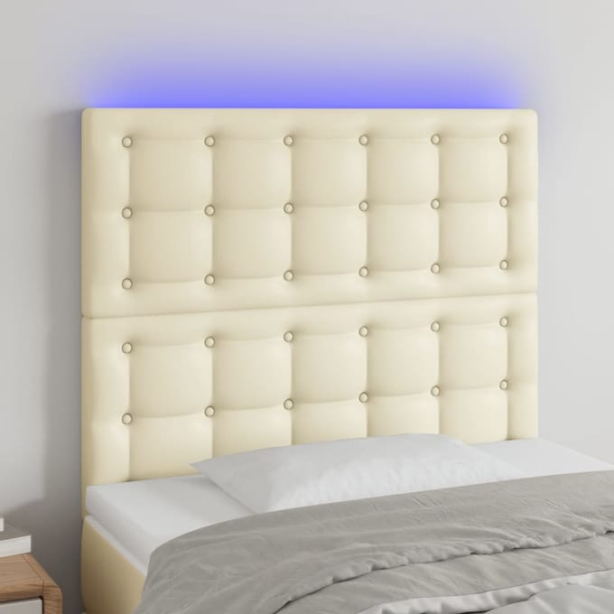 vidaXL - Hoofdbord - LED - 80x5x118/128 - cm - kunstleer - crèmekleurig