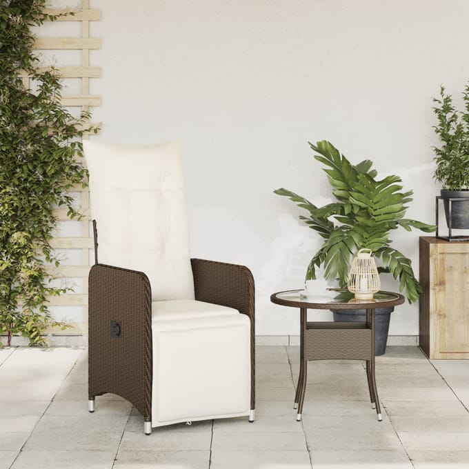 vidaXL - Tuinstoel - verstelbaar - met - kussens - poly - rattan - bruin