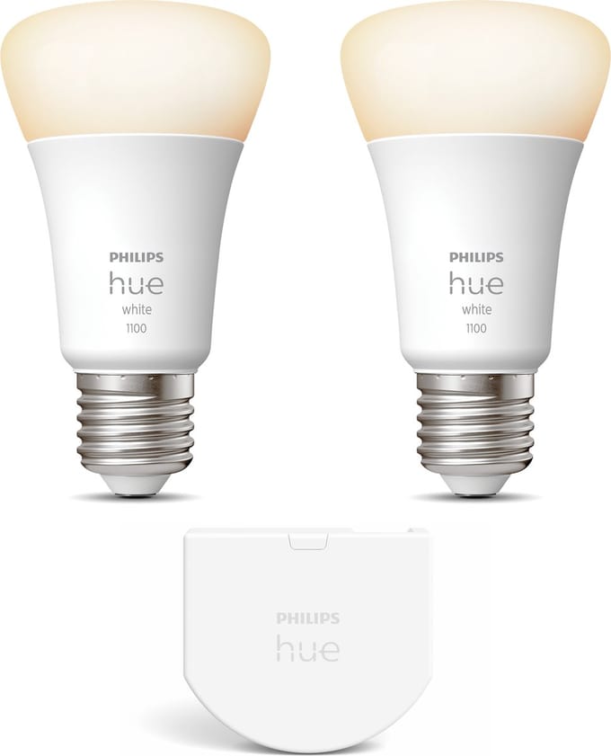 Philips Hue Uitbreidingspakket - E27 - met 2 Standaard Lampen - Warmwit Licht - Incl. 1 Hue Wall Switch - Hue White White