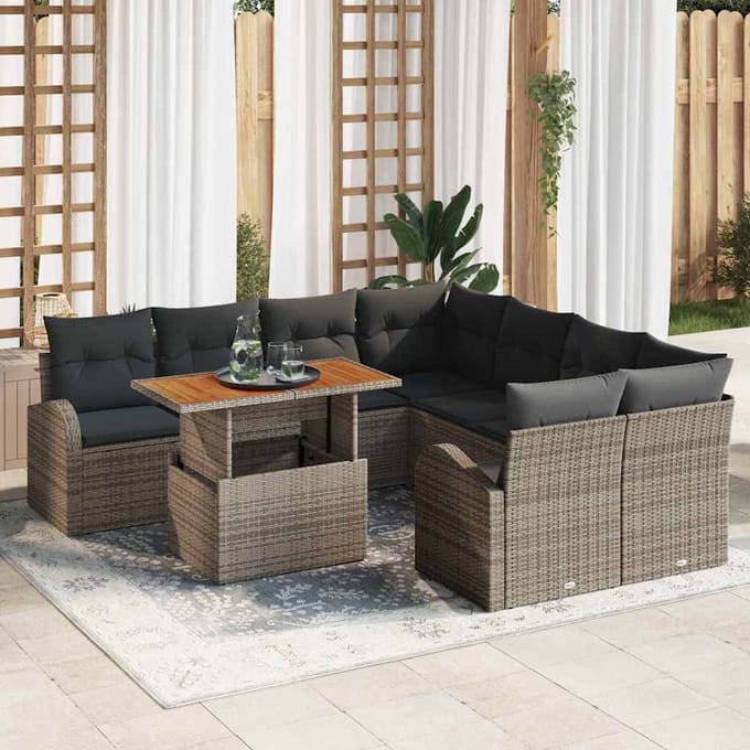 vidaXL Tuinbank Set met kussen 9 pcs Grijs