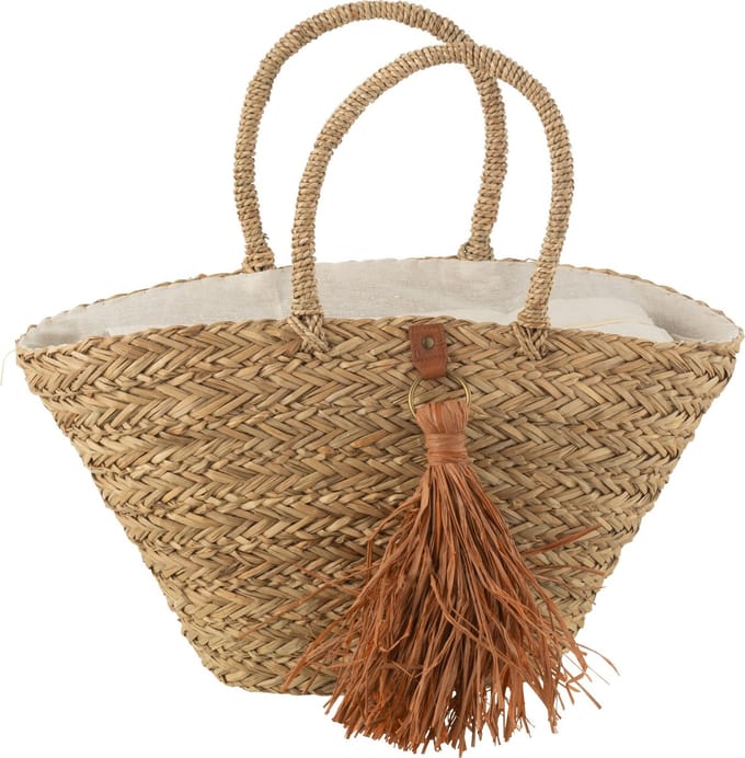 J-Line strandtas Kwasten - zeegras/raphia - naturel/bruin