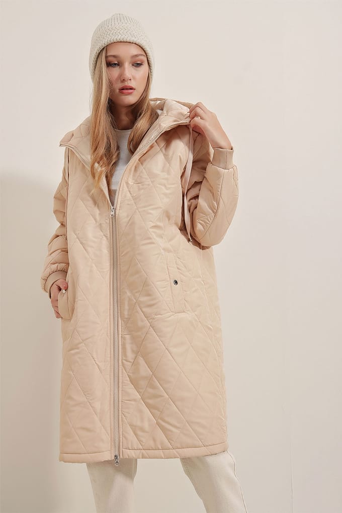 Hooded oversized lange puffer downjas