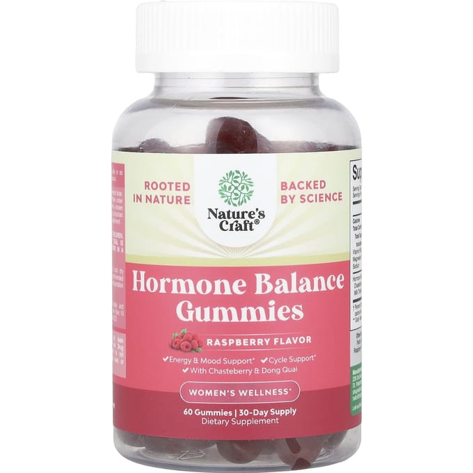 Nature's Craft, vrouwengezondheid, hormoonbalans gummies, framboos, 60 gummies