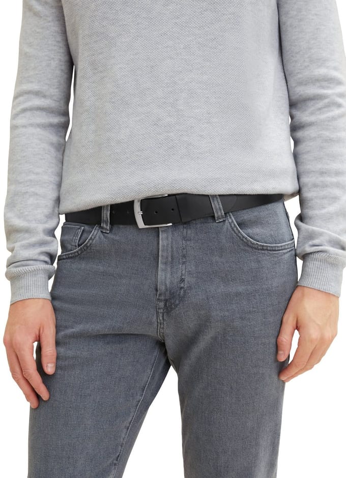 Tom Tailor - TTANDREW leren riem met vierkante gesp - Maat 110 - black uni